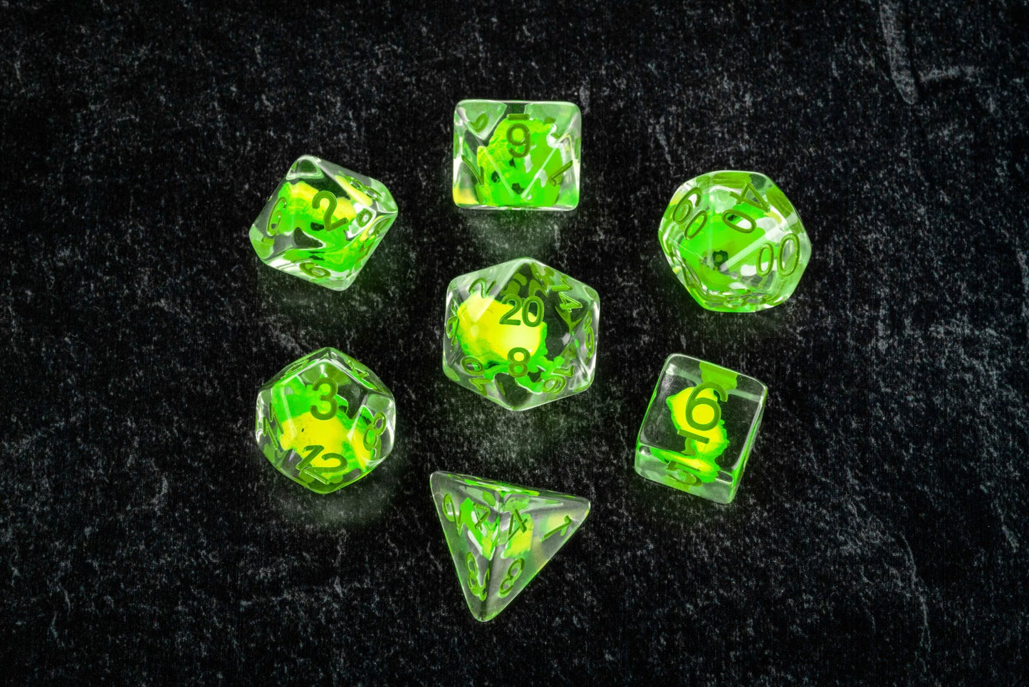 Dragon Storm Dice set - Green Resin Coloured