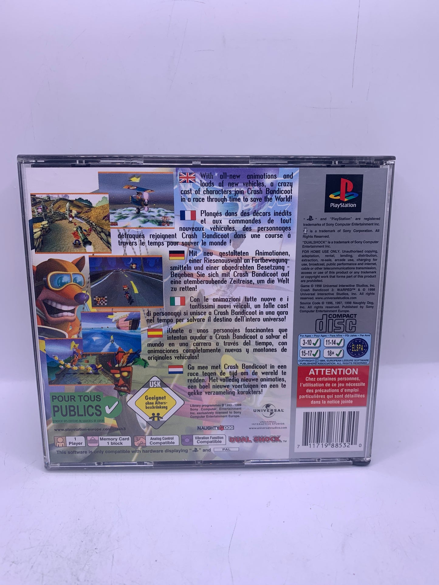 Crash Bandicoot 3: Warped (Platinum, case beschadigd) – PlayStation