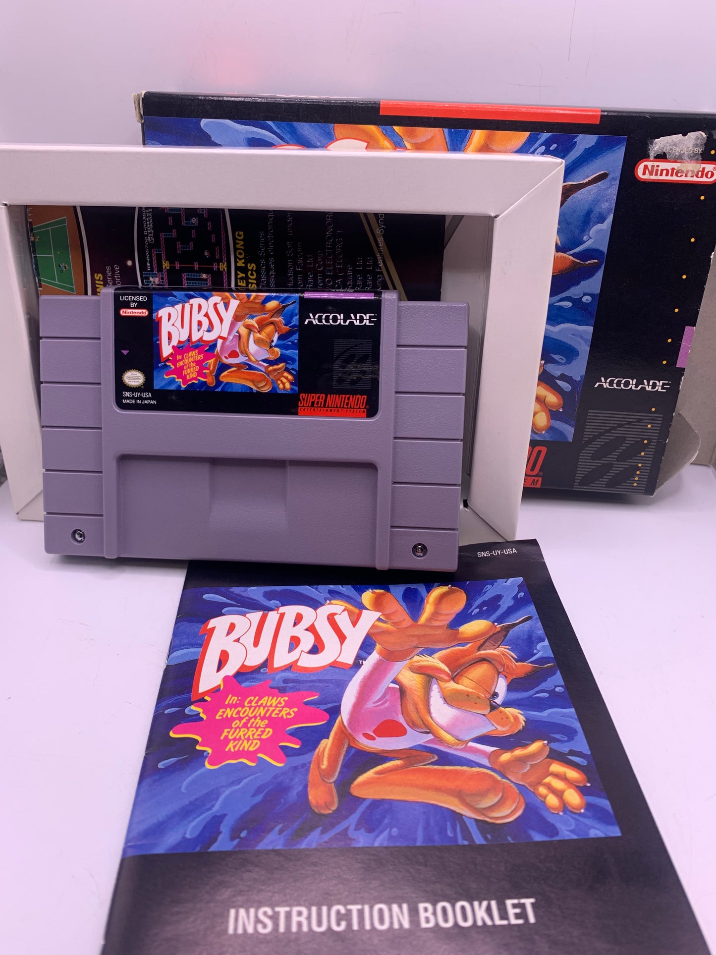 Bubsy in Claws Encounters of the Furred Kind (CIB, sticker voor) (USA) - SNES