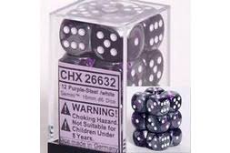 Gemini Purple-Steel/White d6 16mm 12 dice - Dice