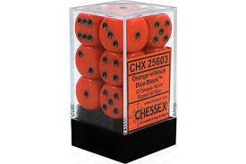 Opaque Orange/Black d6 16mm 12 dice - Dice