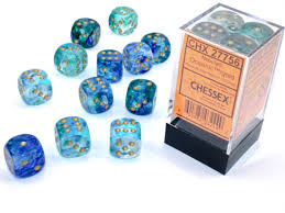 Nebula Oceanic/Gold d6 16mm 12 dice - Dice