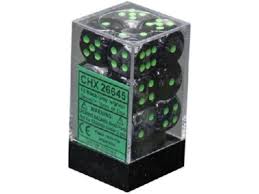Nebula Black-Grey/Green d6 16mm 12 dice - Dice