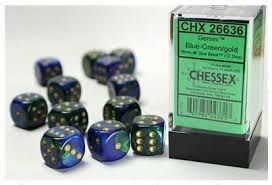 Gemini Blue-Green/Gold d6 16mm 12 dice - Dice
