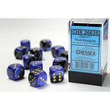 Gemini Black-blue/Gold d6 16mm 12 dice - Dice