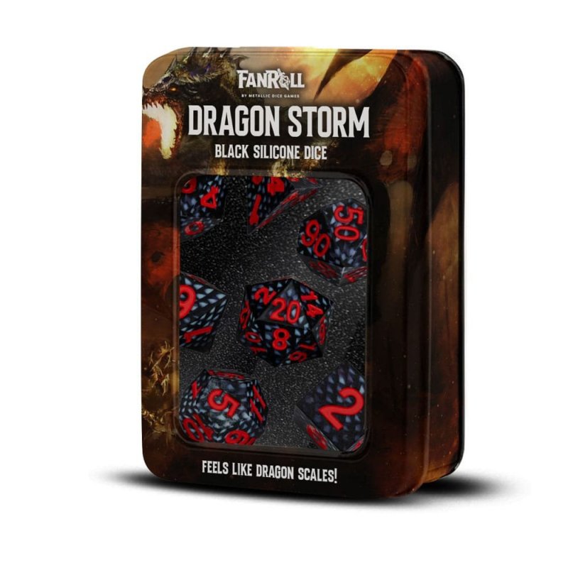 Dragon Storm Sharp Edge Silicone Dice Set Black Dragon Scales (7)