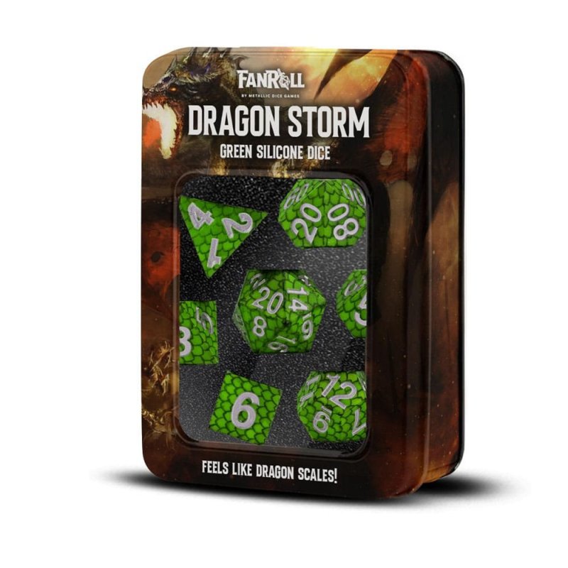 Dragon Storm Sharp Edge Silicone Dice Set Green Dragon Scales (7)